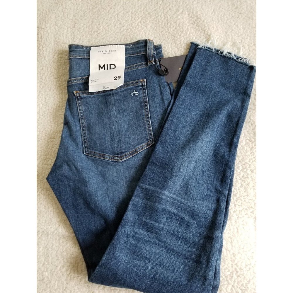 Rag & Bone Womens Cate JUNI Blue Mid-Rise Ankle Skinny Raw Hem Denim Jeans Sz 29